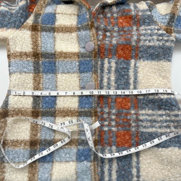 Kamana Retro Plaid Button Front Shacket Size Medium Blue Cream Orange - Picture 11 of 12